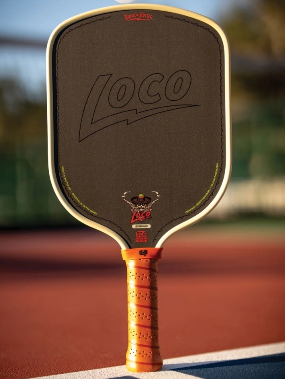 LOCO Bread & Butter Pickleball Paddle in Black with Orange Grip Standard